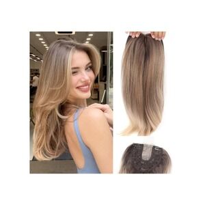 18in Hair Topper Ombre Light Brown Blonde Synthetic Silk Base Layered Wiglet